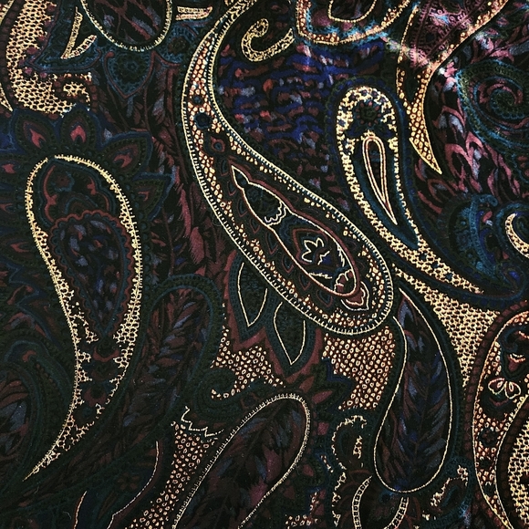 House Of Bruar Midi Victorian Dress Velvet Paisley 1/2 Sleeve Button V Neck 14 - Picture 2 of 9